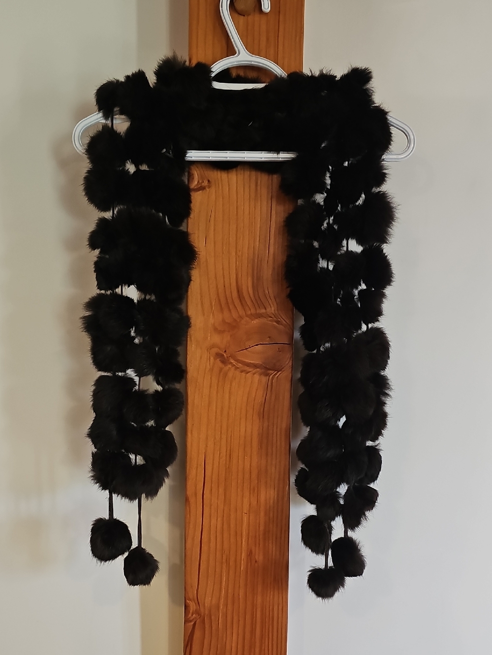 Brown Rabbit Fur Pom Pom Scarf